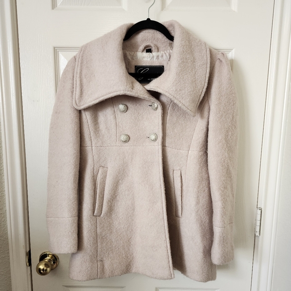 Guess Blush Bow Tie Back Puff Sleeve Pea Coat Jacket Couquette MP - Picture 1 of 10
